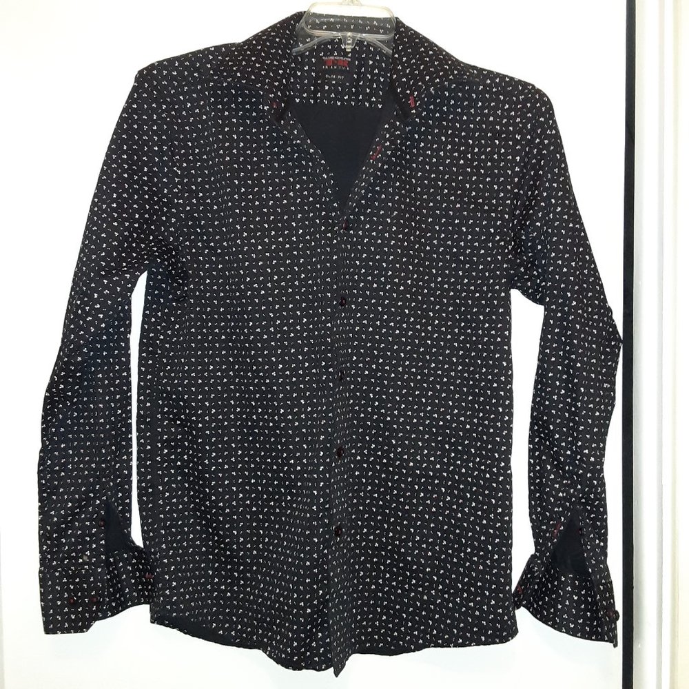 Tailored Recreation Premium Slim Fit Dress Shirt - Black Pattern - Men's Size L